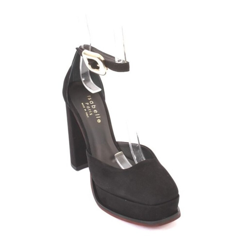 Isabelle 266a Black Suede Leather Platform Heels Shoes